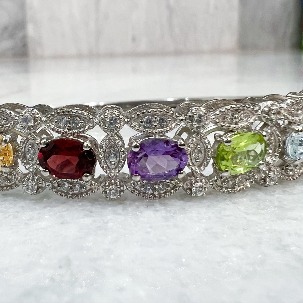Multigemstone Silver Bangle Bracelet - image 8
